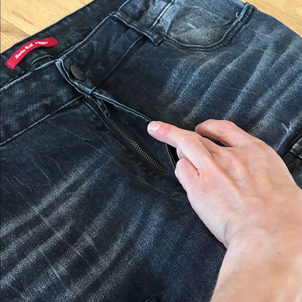 Smoke rise XL $110 Women's High Rise Rhinestone Stacked Jeans Pant storm black - Picture 10 of 14